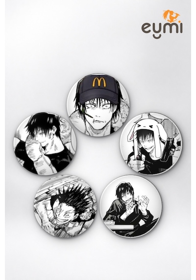 Jujutsu Kaisen Toji Fushiguro Chad & Meme İğneli Buton Rozet 5li Set Vol.1 Çok Renkli