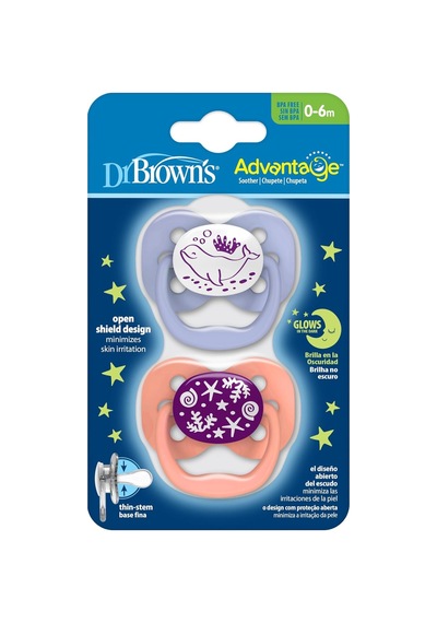 Dr. Brown's Advantage Yalancı Emzik Gece Parlayan Mercan Okyanus,- 1. Evre, Pembe, 2'li