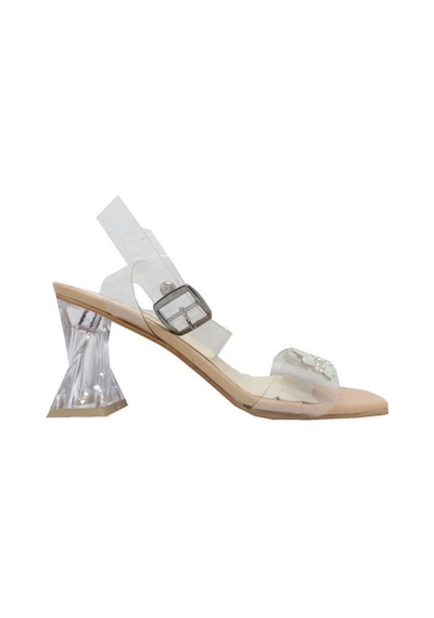Cotcolic 01224 Taşlı Şeffaf Topuk Fashion Kadın Sandal Bej
