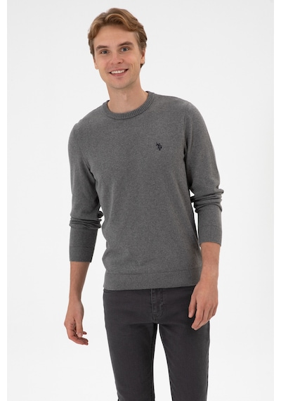 U.S. Polo Assn. Erkek Slim Fit Bisiklet Yaka Gri Melanj Basic Kazak 50313713-VR086