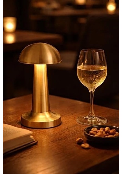 Tr Mantar Lamba, 3 Kademeli Işık, Usb Şarjlı, Şarjlı Dokunmatik Led Lamba, Kablosuz Gece Lambası, Gold Masa Lamba Genel