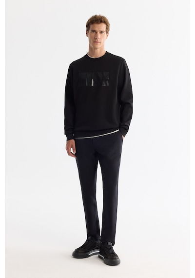 Avva Erkek Siyah Bisiklet Yaka Pamuklu Baskılı Elastan Regular Fit Sweatshirt A42y1215
