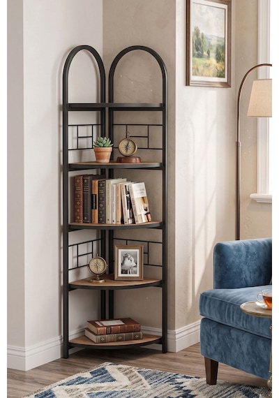 Reyo Falez 5 Raflı Metal Köşe Kitaplık Dekoratif Aksesuar Rafı Çiçeklik Salon Dekoratif Çok Amaçlı Raf Kahverengi Reyo Falez 5 Raflı Metal Köşe Kitaplık Dekoratif Aksesuar Rafı Çiçeklik Salon Dekoratif Çok Amaçlı Raf Kahverengi