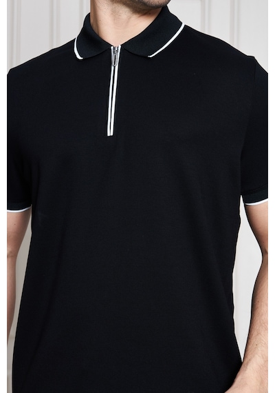Erkek Jeuss Oysho Kumaş Fermuarlı Yakalı Siyah Tshirt