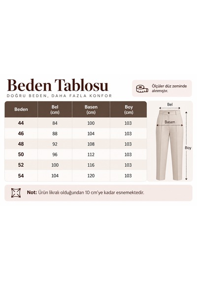 Pantolonatolyesi Battal Beden Düğmeli Önü Çimalı Yüksek Bel Kadın Pantolonu Acı Kahverengi