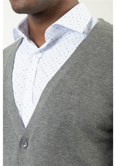 Tudors Slim Fit Dar Kesim Düğmeli Düz Pamuk Erkek Hırka-18858 Gri