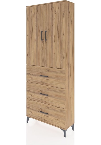Arges Dolap 3 Raflı 3 Çekmeceli 2 Kapaklı 88x30x221 Çam-çam Çam