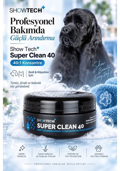 Show Tech+ Super Clean 40 Derin Temizleyici Ve Arındırıcı Kedi Köpek Şampuanı 100 Ml