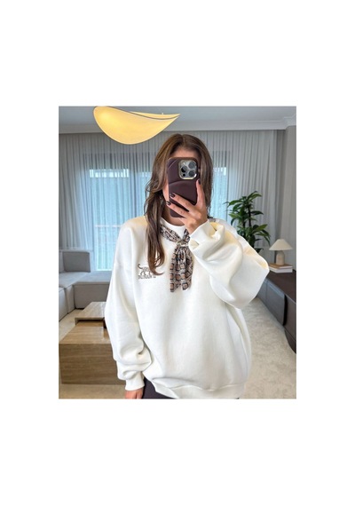 Rouge Basic Fularlı Sweatshırt Krem