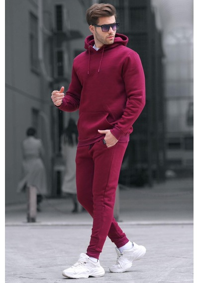 Madmext Bordo Kapşonlu Basic Eşofman Takımı 5905-bordo Bordo