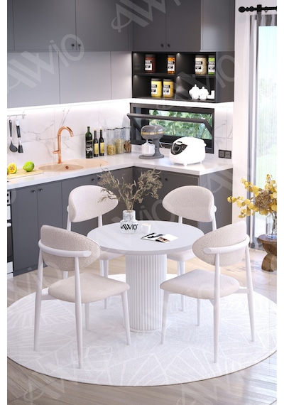 Avvio Marco Bohem Ayak Beyaz Polo Sandalye 90x90 Mutfak Masa Sandalye Takımı