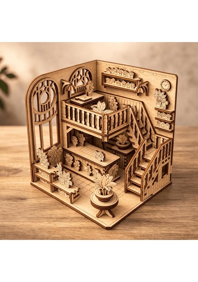 Algwooddesign Indoor Garden Ahşap Maket, 90 Parça Dıy Minyatür Bahçe Modeli, Peri Led Dahil, Mdf 3d Puzzle, Hobi Ve Dekorasyon Seti, 12 X 12 X 14 Cm