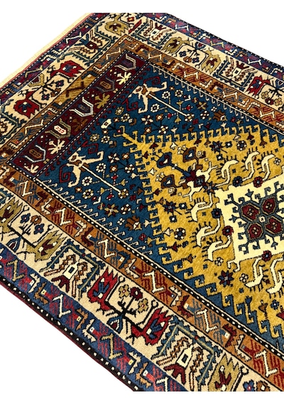 El Dokuma Sıfır Yahyalı Halısı 112x180 Mavi Yeşil Kök Boya %100 Yün Halı
