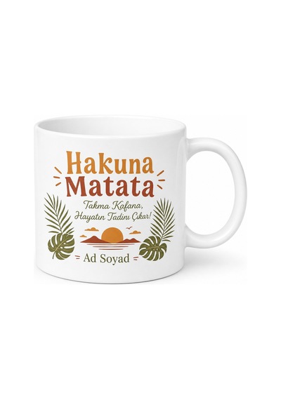 Hakuna Matata Sorun Yok Temalı Baskılı Porselen Kupa Bardak Hediye Beyaz