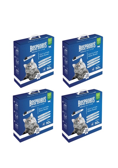 Bosphorus Aktif Karbonlu Topaklaşan Grey İnce Doğal Kedi Kumu 4 x 10 L