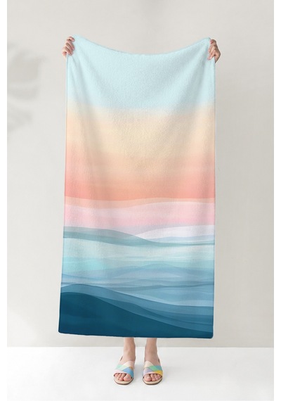 Deniz Manzaralı Modern Plaj Havlu Örtüsu - Pastel Ombre Marine Hızlı Kuruyan Mikrofiber Havlu Örtü Sedef Şafak