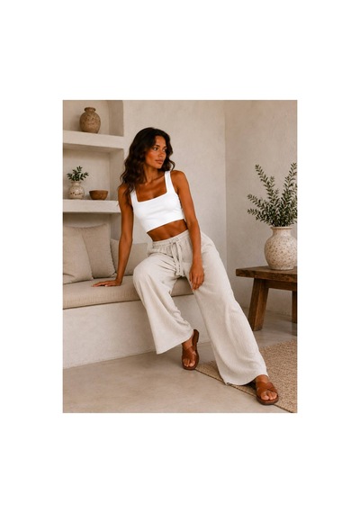 Hira Life Fashion Kadın Kumaşı Kabartma Detaylı Bol Paça Ve Önü Bağcıklı Salaş Burgu Şık Pantolon Bej Bej Hira Life Fashion Kadın Kumaşı Kabartma Detaylı Bol Paça Ve Önü Bağcıklı Salaş Burgu Şık Pantolon Bej Bej