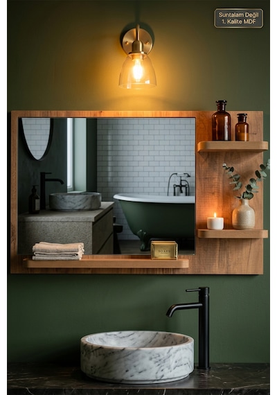 Antik Ahşap Dekoratif Ayna Raflı Askılıklı Ayna Banyo Lavabo Wc Aynası Oda Dresuar Koridor Konsol Mutfak Makyaj Aynası Ynr-01x Atlantik Çam