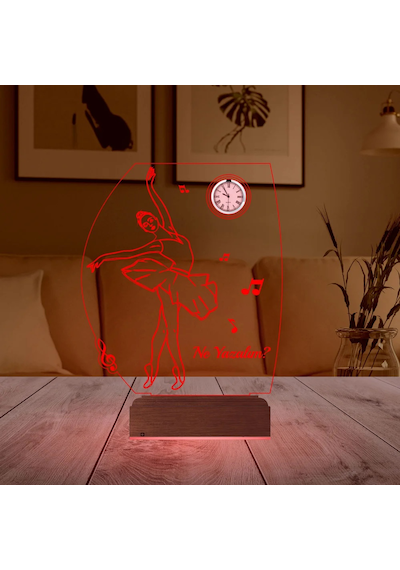 Luvivia Balerin Hediye Bale Nota Tasarım Kişiye Özel Metal Saatli 3d Lamba - Masa Gece Lambası