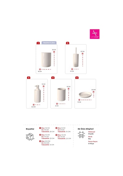 Prima Nova Flores 5'li Banyo Seti - Bej Bej