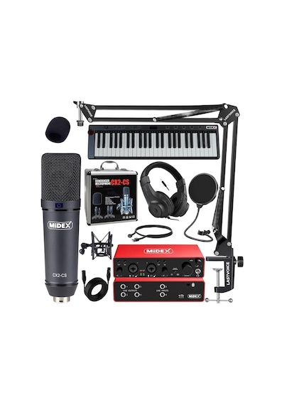 Midex Midi Paket-6 Stüdyo Ekipmanları Seti Ses Kartı Midi Klavye Mikrofon Kulaklık