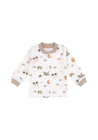 Bebegen Erkek Bebek Ekru Otobüslü Hayvanlı Çıtçıtlı Pijama Takımı Çok Renkli