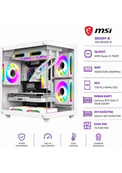 Apphirex ROSA X56 R5-7500F 16 GB 1 TB M.2 SSD 16 GB RTX5060Ti W11P Masaüstü Oyuncu Bilgisayarı Beyaz