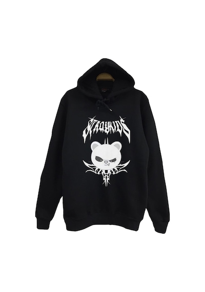 Stray Kids Skzoo Jiniret Karakter Baskılı Unisex %100 Pamuk Kapüşonlu Siyah Sweatshirt Siyah