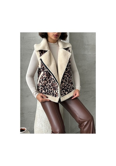 Verymoda Peluş Yelek Vmf1828 Leopar D2