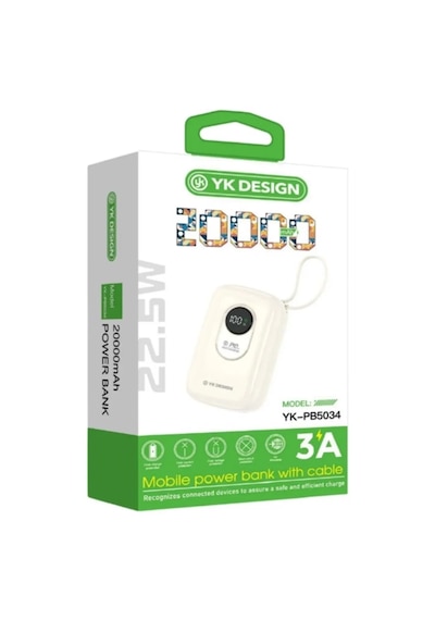 Yk Design Yk-pb5034 20000 Mah 22.5w Lcd Göstergeli Powerbank Beyaz