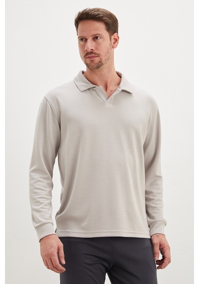 Fullamoda Basic Apaş Yaka Modal Sweatshirt Gri