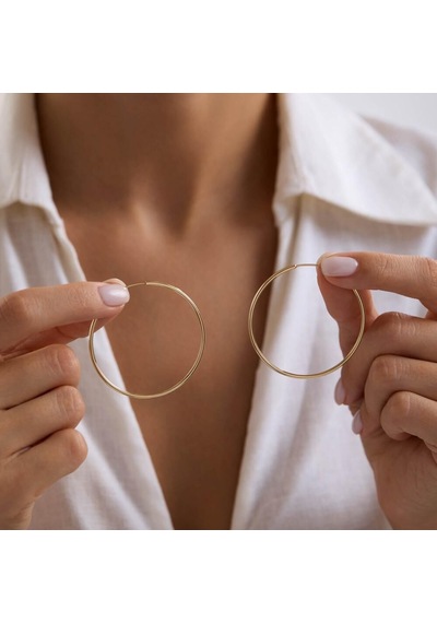 14k Altın Halka Küpe 1,2 Mm 4.5 Cm Gizli Kilit T14298 Renkli