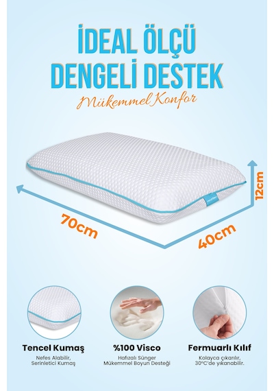 Viscofoam Xl Büyük Lüks Boyun Destekli Ortopedik Yastık Visco Yastık - 70x40x12cm