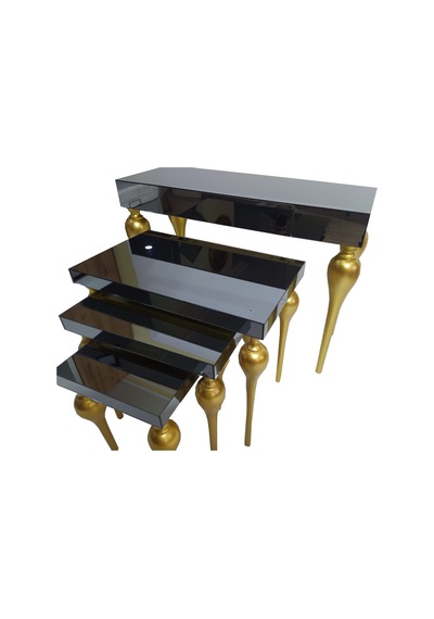 Dresuar-Zigon Tombul Ayak Model Kayın Torna Mdf Tabla Parlak Gold İskelet Füme Cam Kaplama Füme