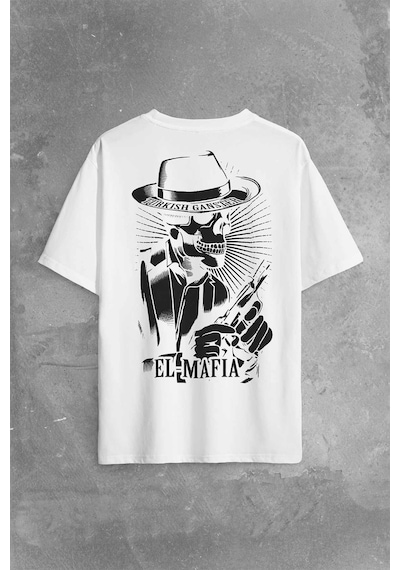 Turkish Ganster El Mafia Mafya Temalı Sırt Ön Baskılı Oversize Tişört Unisex T-shirt 001