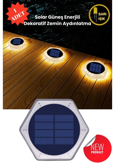 Trendpoint 1adet Güneş Enerjili Dekoratif Zemin Aydınlatma Solar Bahçe Peyzaj Kaliteli Premium Led Sarı 31741871