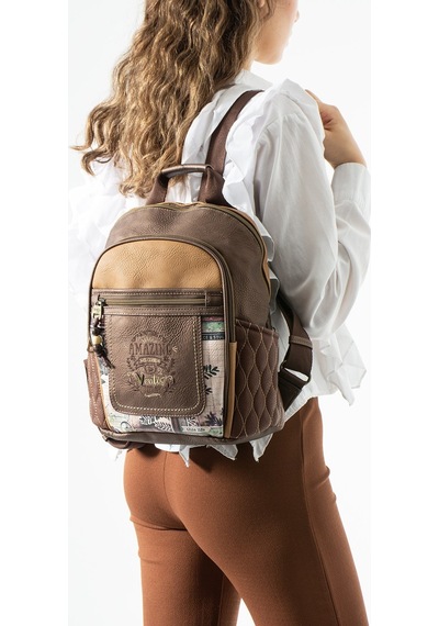Ventıs Qualıty Ventis Amazing Vintage Kadın Sırt El Çantası Çok Bölmeli Desenli Tasarım Kapitone Kahverengi Model: 571-21f