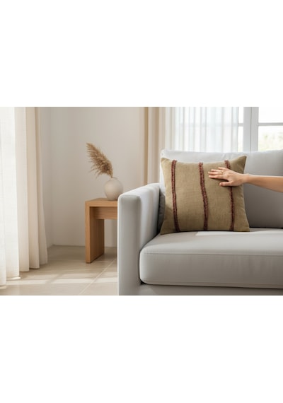 Fabricasa Modern Çizgili Dekoratif Kırlent Bej - Kahverengi 40 x 40