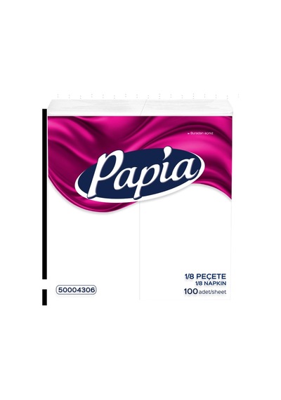 Papia 1/8 Garson Katlama Peçete 33x33cm 100 Adet Beyaz 4'li Avantaj Paketi - 4 Adet Tarı