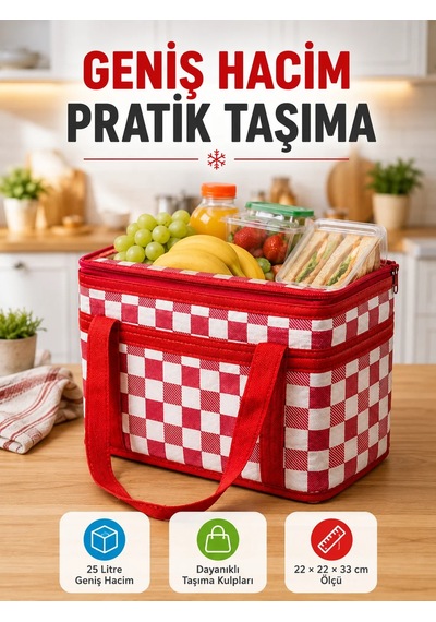 Isı Yalıtımlı Termos Piknik Çantası Geniş Hacimli Soğuk Ve Sıcak Taşıma Çantası Kırmızı