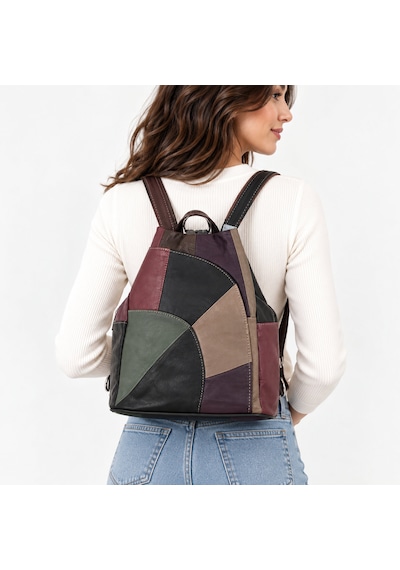 Lale Model Hakiki Deri Kadın Sırt & Kol Çantası Patchwork Tasarım Karışık/Çok Renkli