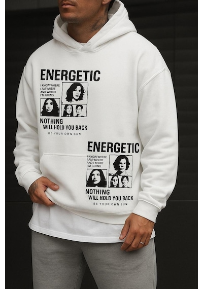 Benroma 3 İplik Penye Energetıc Baskılı Sweatshırt Beyaz