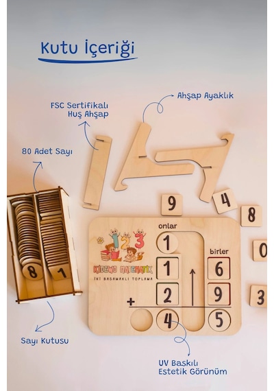 İlkokul Matematik + Eğitici Toplama İşlemi Ahşap Oyuncak Etkinlik Seti + Kolay Öğrenme Rakam Bultak