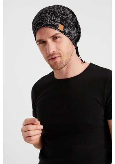 Butikgiz Erkek Trend Ip Detaylı 4 Mevsim Şapka Bere Ultra Yumuşak Doğal Penye Kumaş Siyah Beyaz