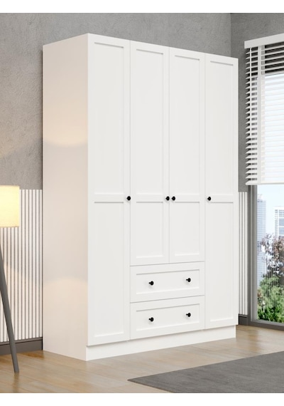 Kuzeylife Viena Modern Tasarımlı Membran Kapaklı 4 Kapılı Gardırop (50 cm Derinlik)