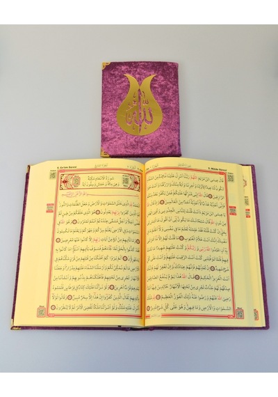 Pleksi Süslemeli Yasinli Kuran-ı Kerim Seti Mor