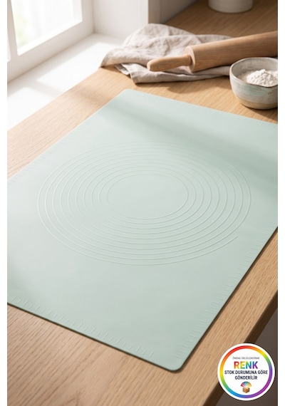 Ölçü Cetvelli Silikon Hamur Açma Matı Kaymaz Yapışmaz Pasta Kurabiye Matı 64x45 Cm