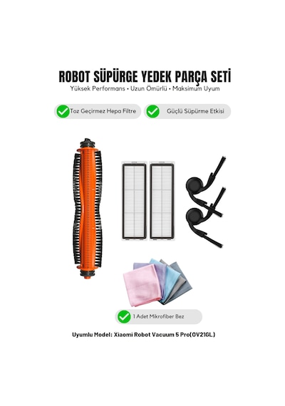 Robot Vacuum 5 Pro Ov21gl İle Uyumlu 1 Ana Fırça 2 Yan Fırça 2 Filtre 1 Temizlik Bezi 11.0