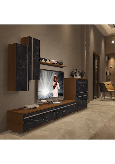 Decoraktiv Eko 6 Mdf Std Tv Ünitesi Tv Sehpası Ceviz - Siyah Mermer