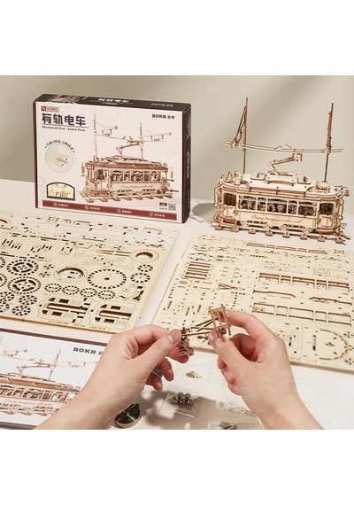 Rokr Lk801 Klasik Tramvay Classic City Tramcar Dıy Minyatür Maket Modelseti Ahşap 3d Wooden Puzzle 3d Model Kit Detaylı Dekoratif Hobi Seti Ahşap Maket